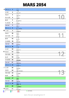 calendrier mars 2054 au format portrait pour prendre des notes