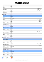 calendrier mars 2055 au format portrait pour prendre des notes