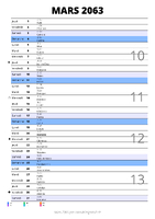 calendrier mars 2063 au format portrait pour prendre des notes