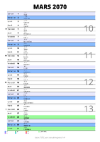 calendrier mars 2070 au format portrait pour prendre des notes