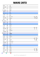 calendrier mars 2072 au format portrait pour prendre des notes