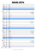 calendrier mars 2074 au format portrait pour prendre des notes