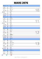 calendrier mars 2076 au format portrait pour prendre des notes