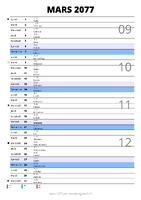 calendrier mars 2077 au format portrait pour prendre des notes