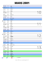 calendrier mars 2081 au format portrait pour prendre des notes