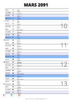 calendrier mars 2091 au format portrait pour prendre des notes