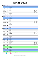 calendrier mars 2092 au format portrait pour prendre des notes