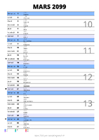 calendrier mars 2099 au format portrait pour prendre des notes