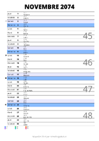 calendrier novembre 2074 au format portrait pour prendre des notes