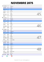 calendrier novembre 2075 au format portrait pour prendre des notes