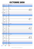 calendrier octobre 2050 au format portrait pour prendre des notes
