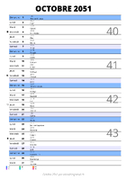 calendrier octobre 2051 au format portrait pour prendre des notes