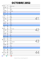 calendrier octobre 2052 au format portrait pour prendre des notes