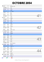 calendrier octobre 2054 au format portrait pour prendre des notes