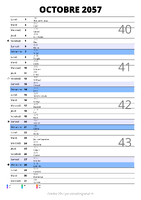 calendrier octobre 2057 au format portrait pour prendre des notes