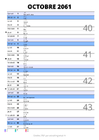 calendrier octobre 2061 au format portrait pour prendre des notes