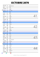 calendrier octobre 2070 au format portrait pour prendre des notes