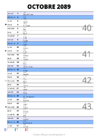 calendrier octobre 2089 au format portrait pour prendre des notes