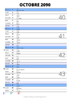 calendrier octobre 2090 au format portrait pour prendre des notes