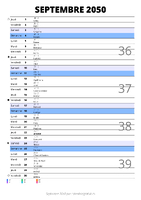 calendrier septembre 2050 au format portrait pour prendre des notes