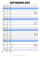 calendrier septembre 2051 au format portrait pour prendre des notes