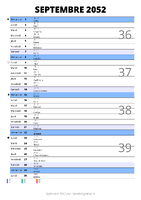 calendrier septembre 2052 au format portrait pour prendre des notes