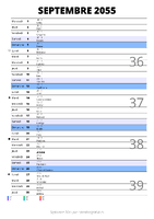 calendrier septembre 2055 au format portrait pour prendre des notes