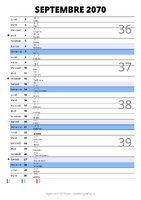 calendrier septembre 2070 au format portrait pour prendre des notes