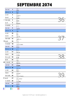 calendrier septembre 2074 au format portrait pour prendre des notes