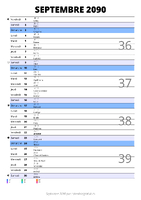 calendrier septembre 2090 au format portrait pour prendre des notes