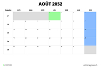 calendrier août 2052 calendrier août 2052 au format paysage