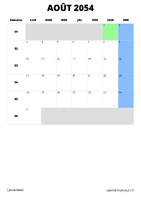 calendrier août 2054 format portrait