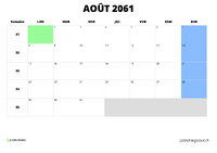 calendrier août 2061 calendrier août 2061 au format paysage