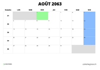 calendrier août 2063 au format paysage