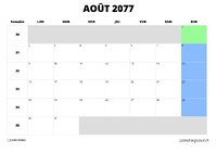 calendrier août 2077 au format paysage