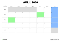 calendrier avril 2050 calendrier avril 2050 au format paysage