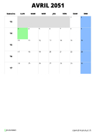 calendrier avril 2051 format portrait