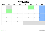 calendrier avril 2053 calendrier avril 2053 au format paysage