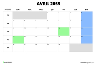 calendrier avril 2055 calendrier avril 2055 au format paysage