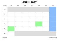 calendrier avril 2057 calendrier avril 2057 au format paysage