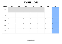 calendrier avril 2062 calendrier avril 2062 au format paysage