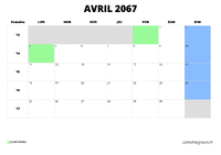 calendrier avril 2067 calendrier avril 2067 au format paysage