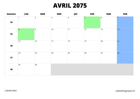 calendrier avril 2075 calendrier avril 2075 au format paysage