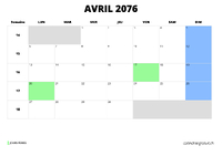 calendrier avril 2076 calendrier avril 2076 au format paysage