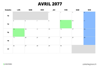 calendrier avril 2077 au format paysage