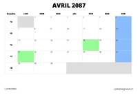 calendrier avril 2087 calendrier avril 2087 au format paysage