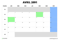 calendrier avril 2091 calendrier avril 2091 au format paysage