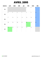 calendrier avril 2095 format portrait