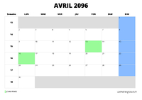 calendrier avril 2096 calendrier avril 2096 au format paysage