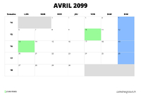 calendrier avril 2099 calendrier avril 2099 au format paysage
